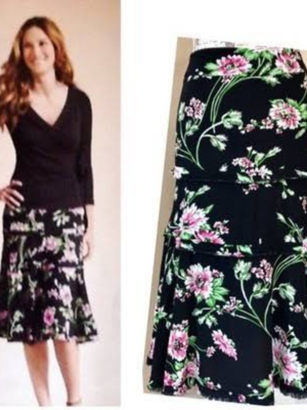 CAbi #480 Garden Skirt Rayon Black Floral NWT size 8 $74